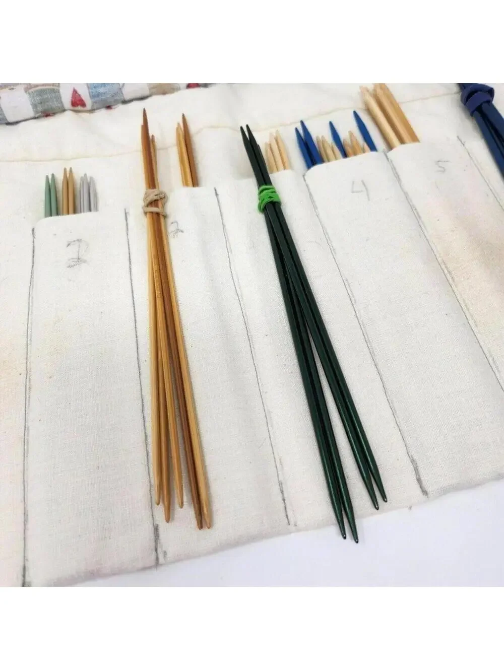 Handmade Canvas Knitting Needle Roll Case Organizer Floral Fabric Tie Closure